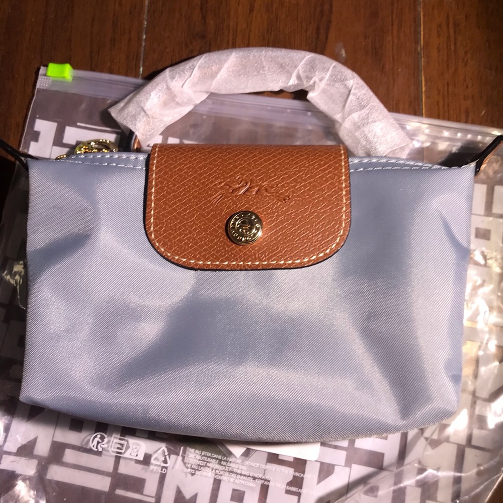 Longchamp Steel Ash Mini Bag with Brown Leather Flap